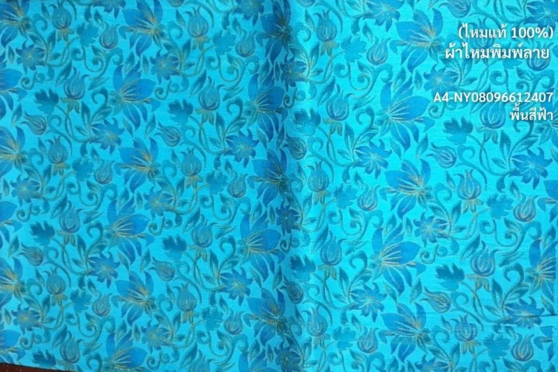 Printed Silk, Textured, Floral Print, Light Blue