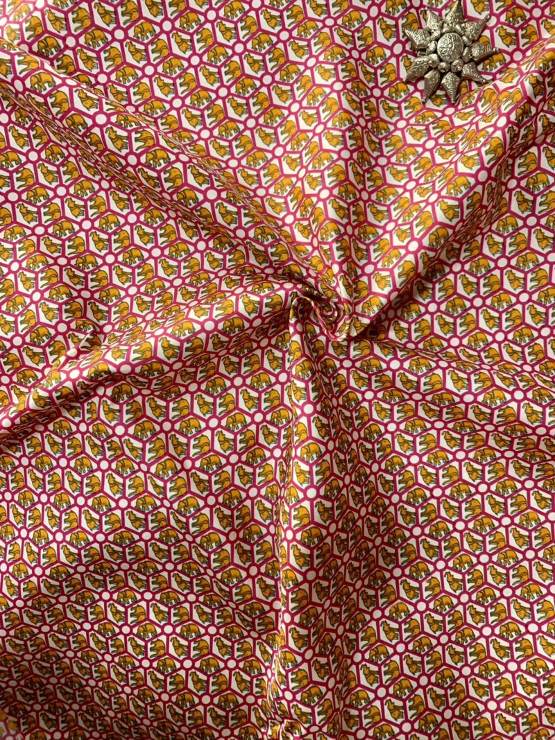 Printed Silk, Smooth Weave, Elephant Print, Multicolour