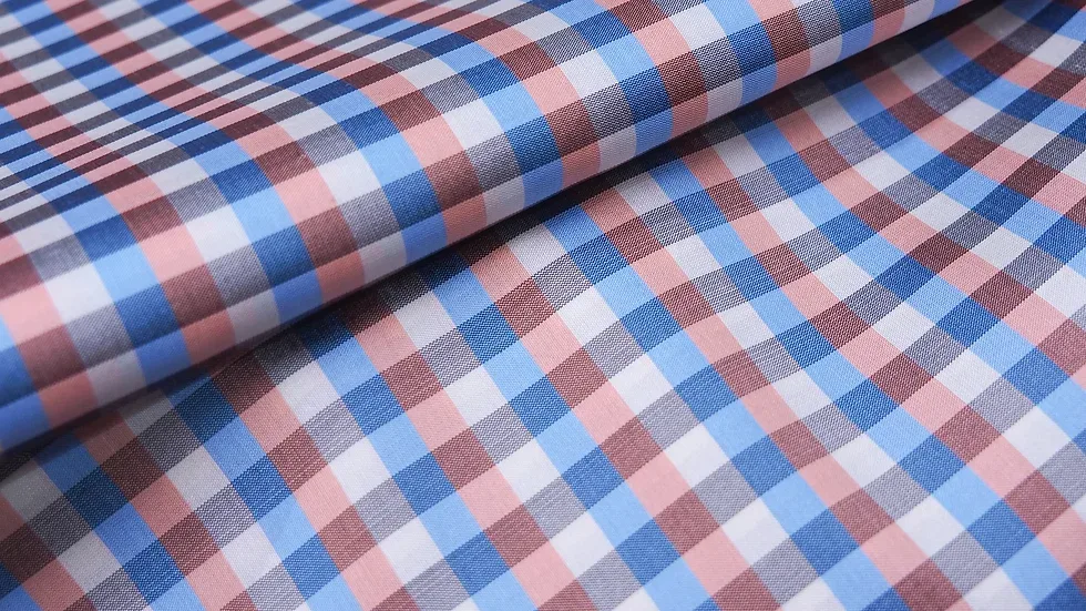 Silk Plaid, Smooth Weave, Light Blue and Orange