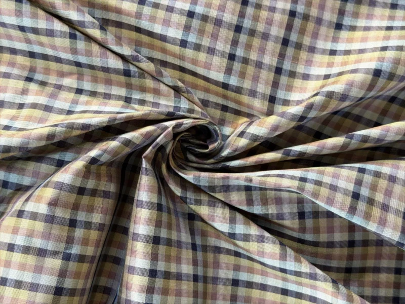 Silk Plaid, Smooth Weave, Black and Yellow
