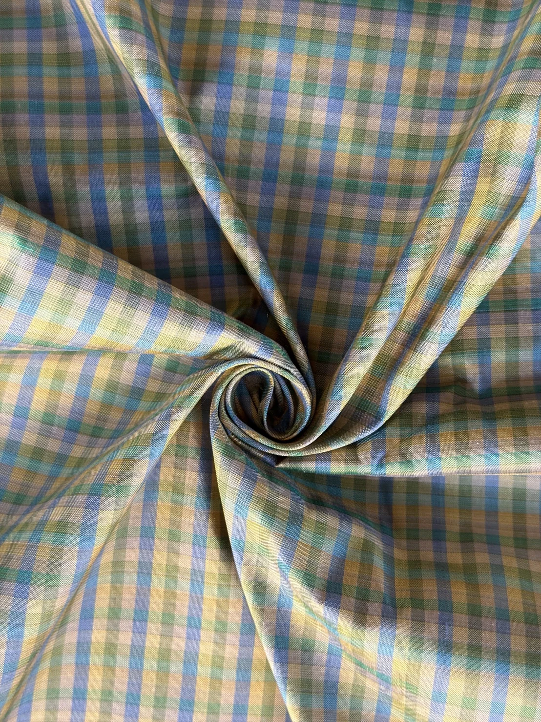 Silk Plaid, Smooth Weave, Light Blue and Green