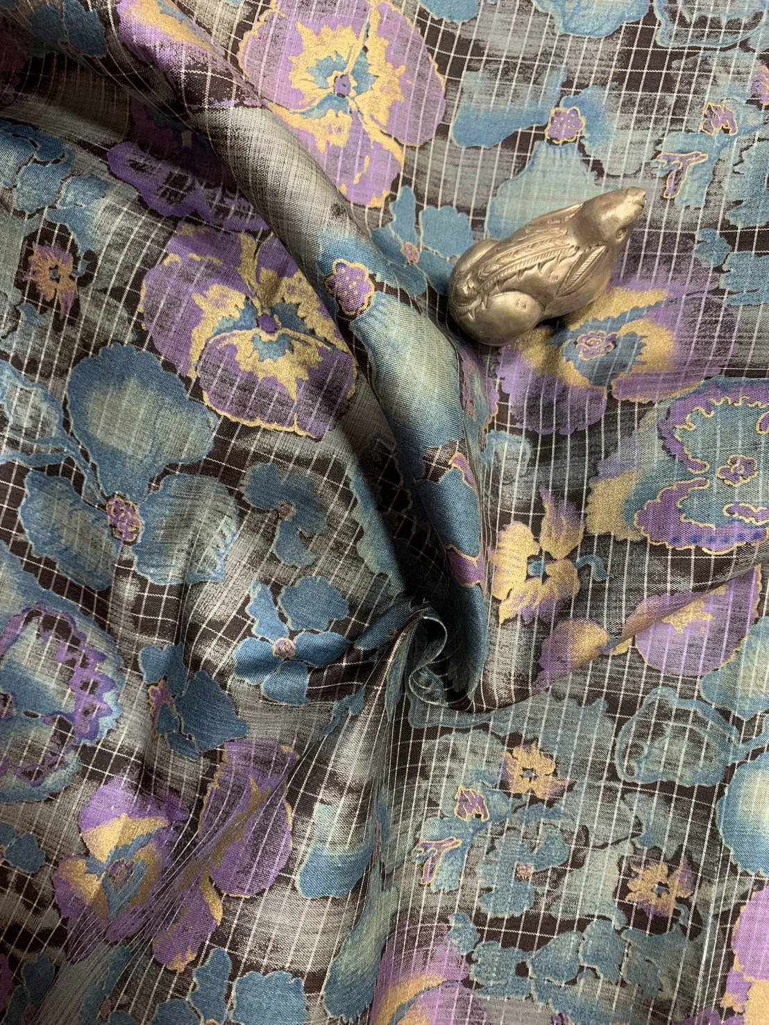 Printed Silk, Textured, Grey and Brown