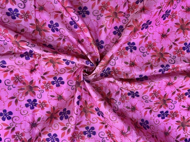 Printed Silk, Textured, Floral Print, Pink