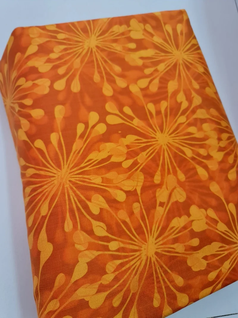 Printed Silk, Smooth Weave, Floral Print, Orange and Gold