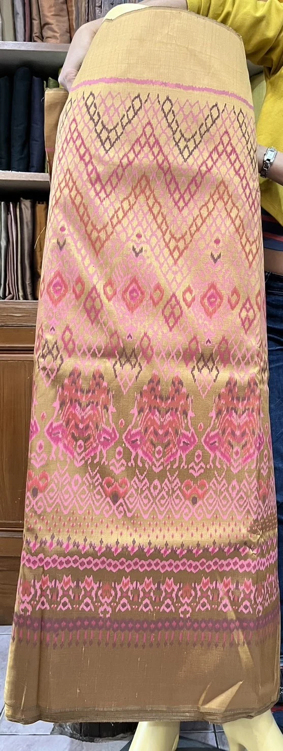 Printed Silk, Brown and Gold