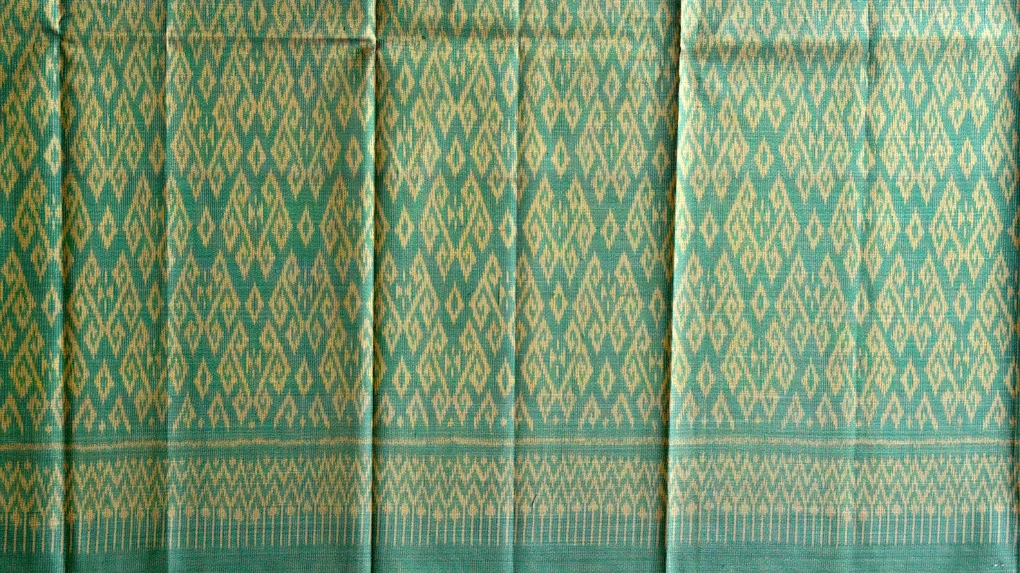 Ikat Silk, 2-Shaft, Crossed-Hook Pattern, Green