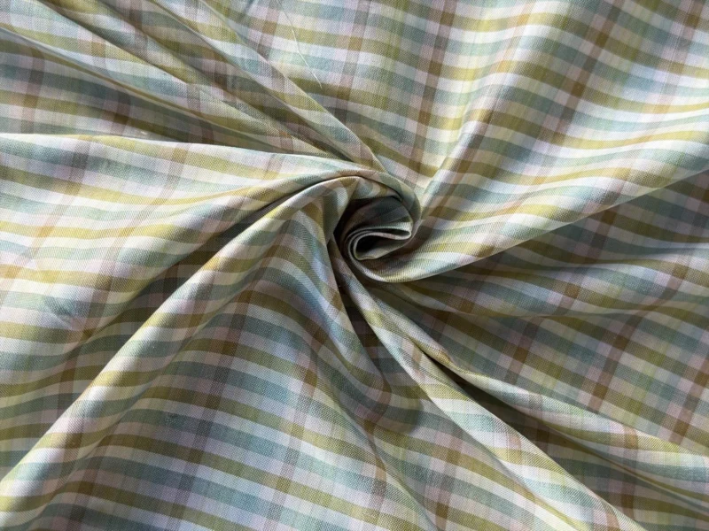 Silk Plaid, Smooth Weave, Light Blue and Green