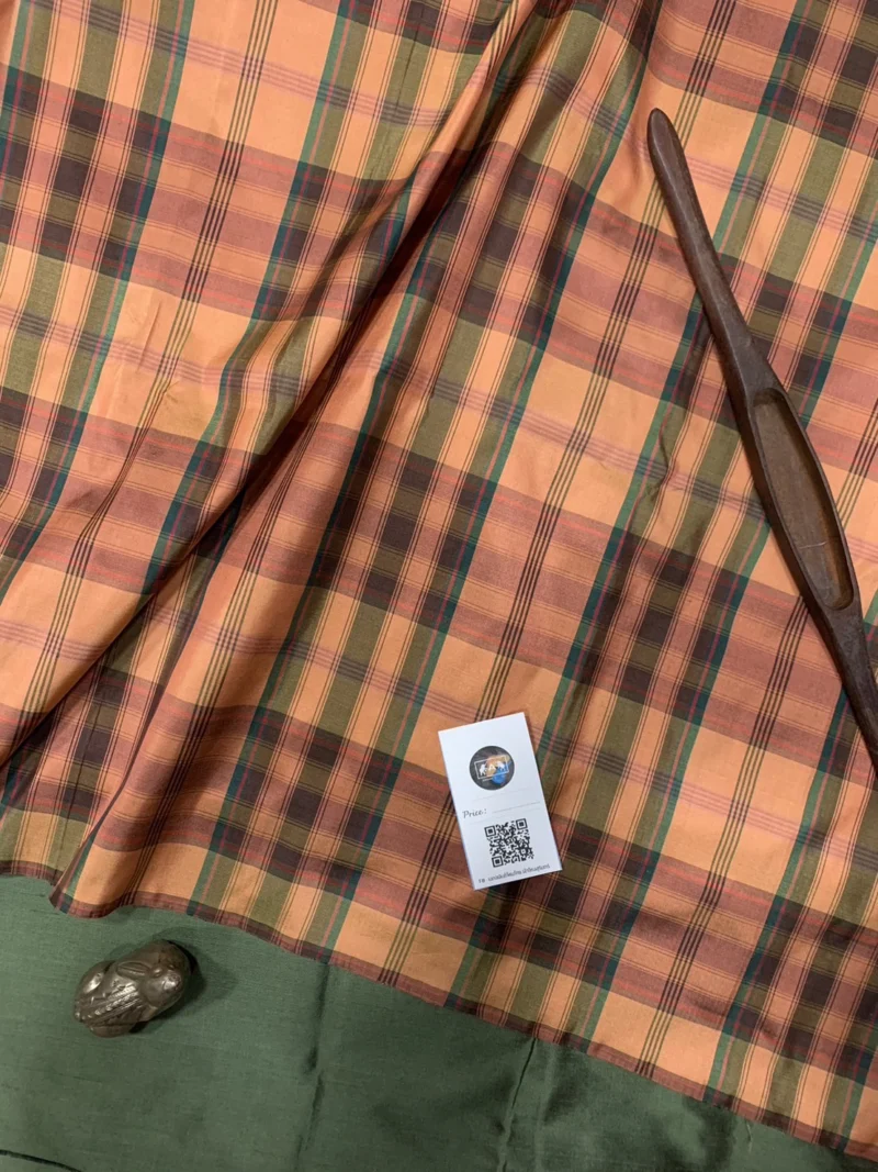 Silk Plaid, Smooth Weave, Orange and Green