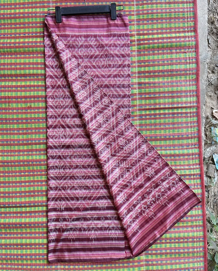 Ikat Silk, 2-Shaft, Lotus Lantern Pattern, Dark Pink-Red