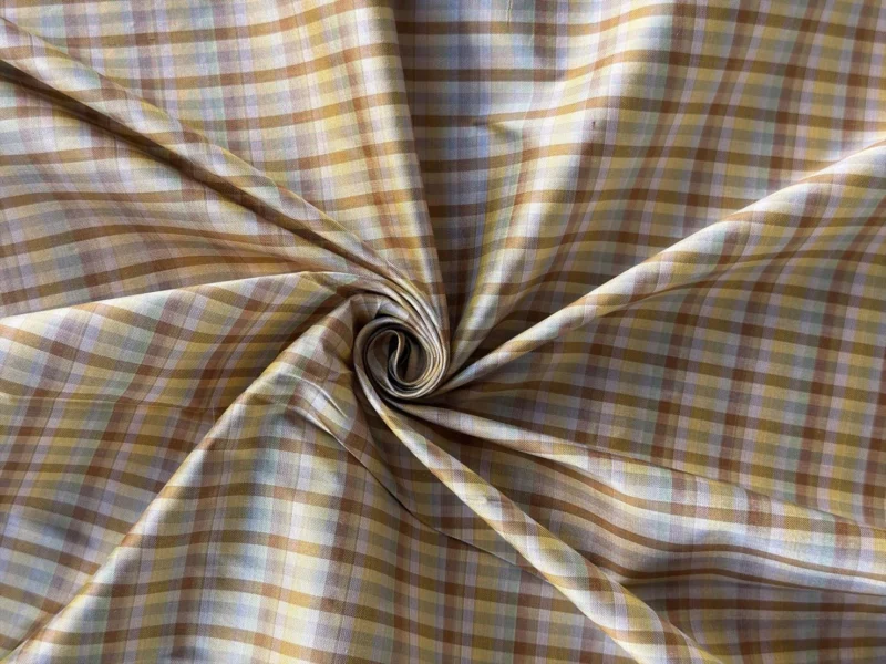 Silk Plaid, Smooth Weave, Brown, Beige and Cream Yellow