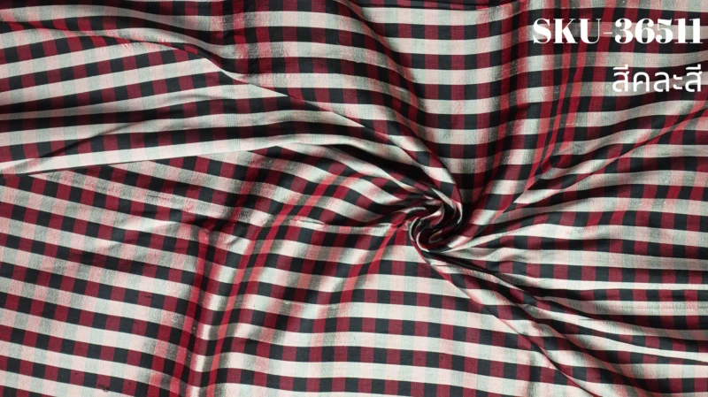 Silk Plaid, Smooth Weave, Black and Red