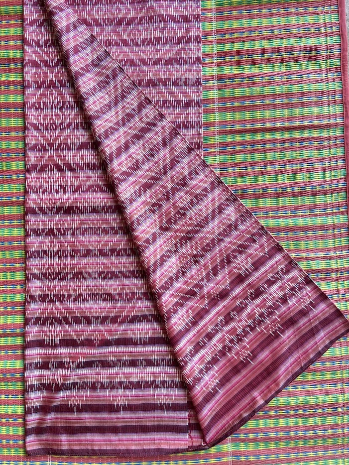 Ikat Silk, 2-Shaft, Lotus Lantern Pattern, Dark Pink-Red