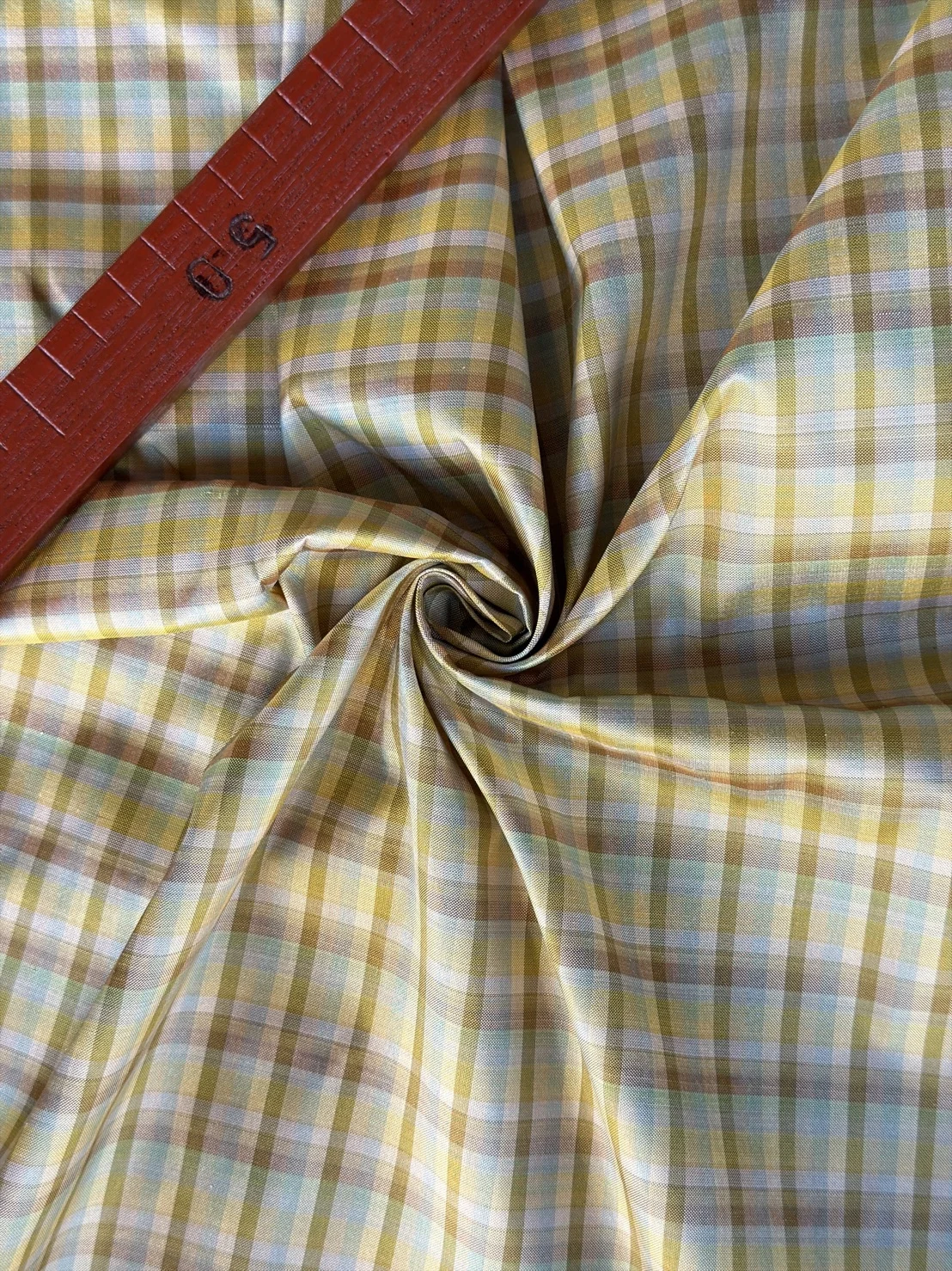 Silk Plaid, Smooth Weave, Light Blue and Yellow