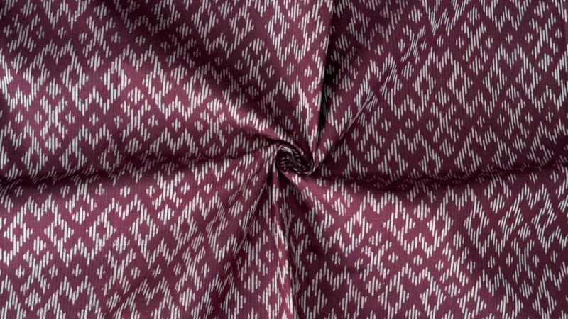 Ikat Silk, 2-Shaft, Lantern Pattern, Plum Red