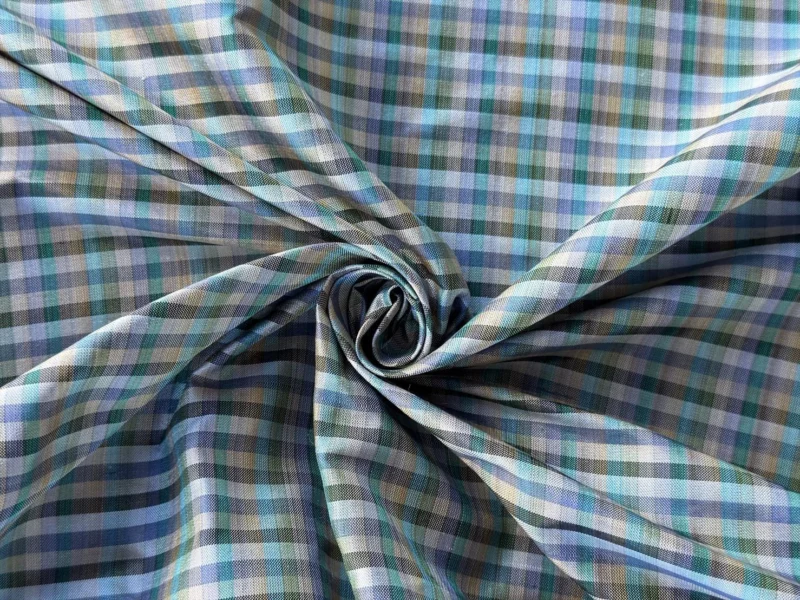 Silk Plaid, Smooth Weave, Grey-Blue and Black