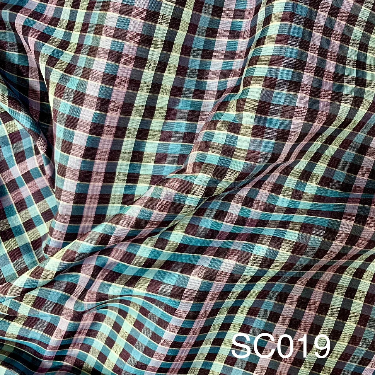 Silk Plaid, Textured, Black and Pink