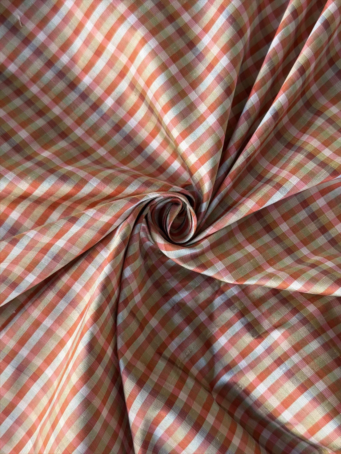 Silk Plaid, Smooth Weave, Orange and Pink