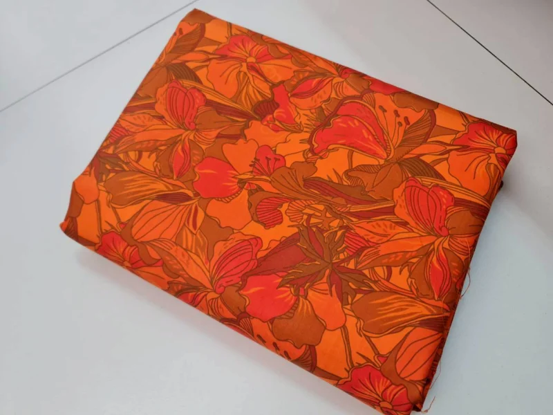 Printed Silk, Smooth Weave, Floral Print, Orange Ground