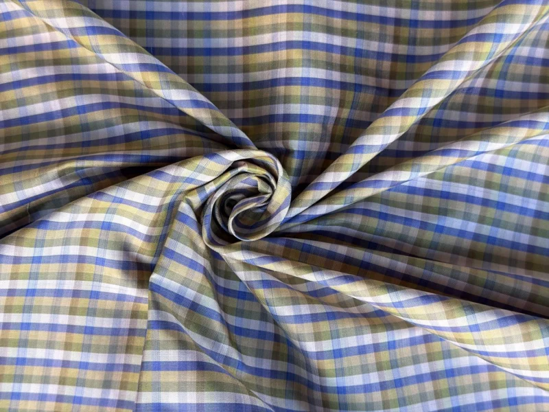 Silk Plaid, Smooth Weave, Blue and Olive