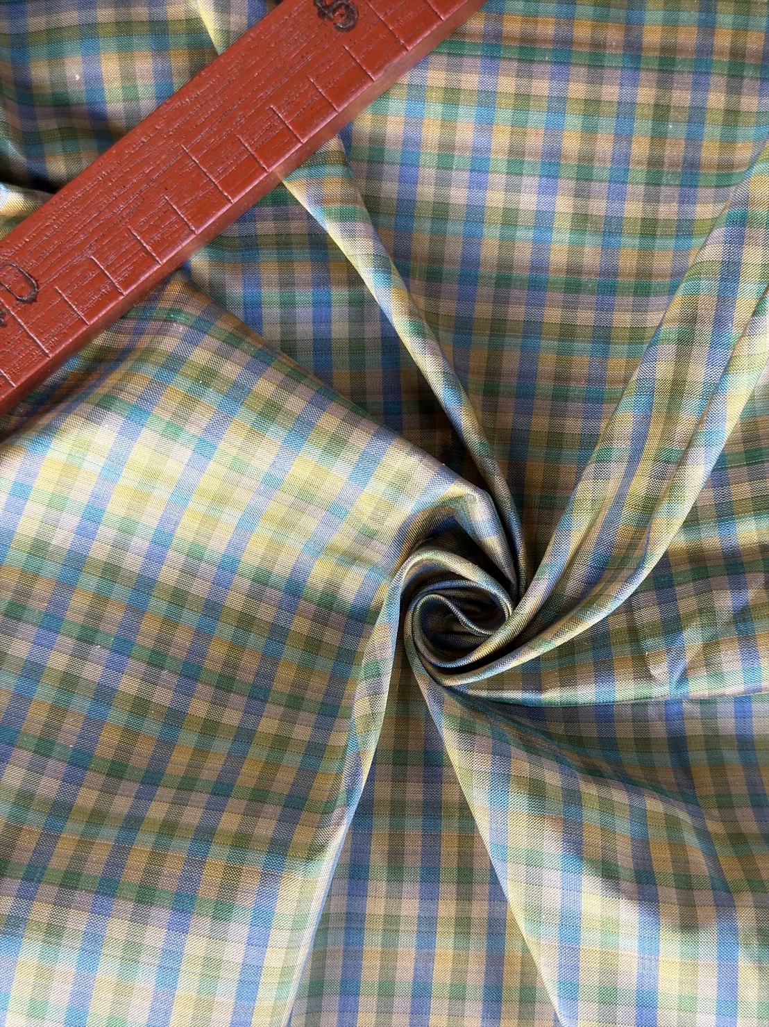 Silk Plaid, Smooth Weave, Light Blue and Green