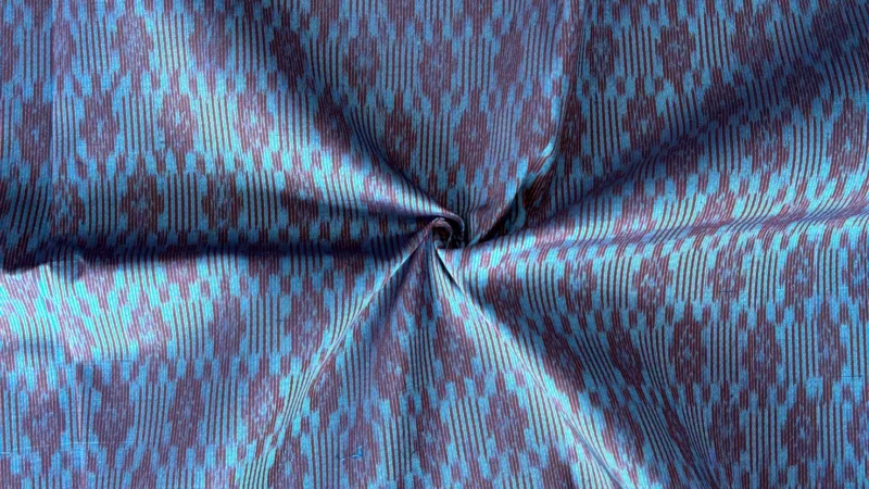 Ikat Silk, 2-Shaft, Lantern Pattern, Navy with Turquoise Ikat