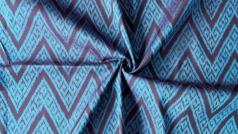 Ikat Silk, 2-Shaft, Zigzag Pattern, Navy with Turquoise Ikat