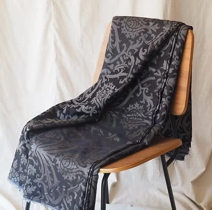 Machine-Woven Spun Silk, Jacquard, Wide Width, Black