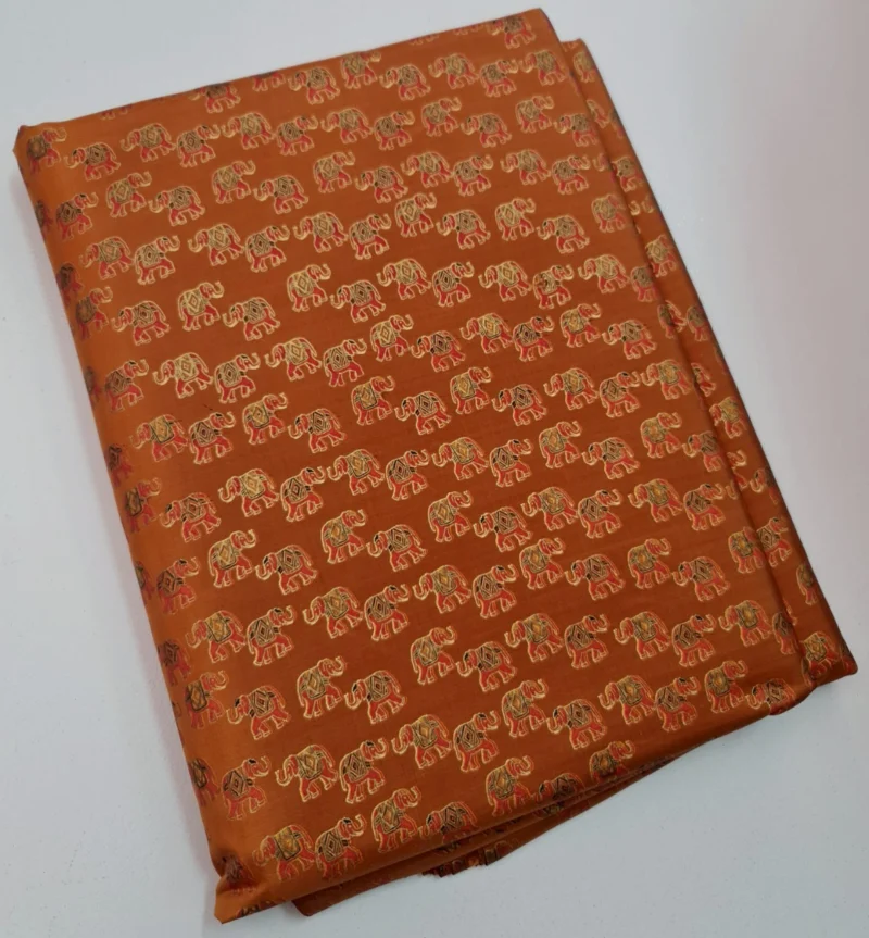 Printed Silk, Smooth Weave, Elephant Print, Brown Ground