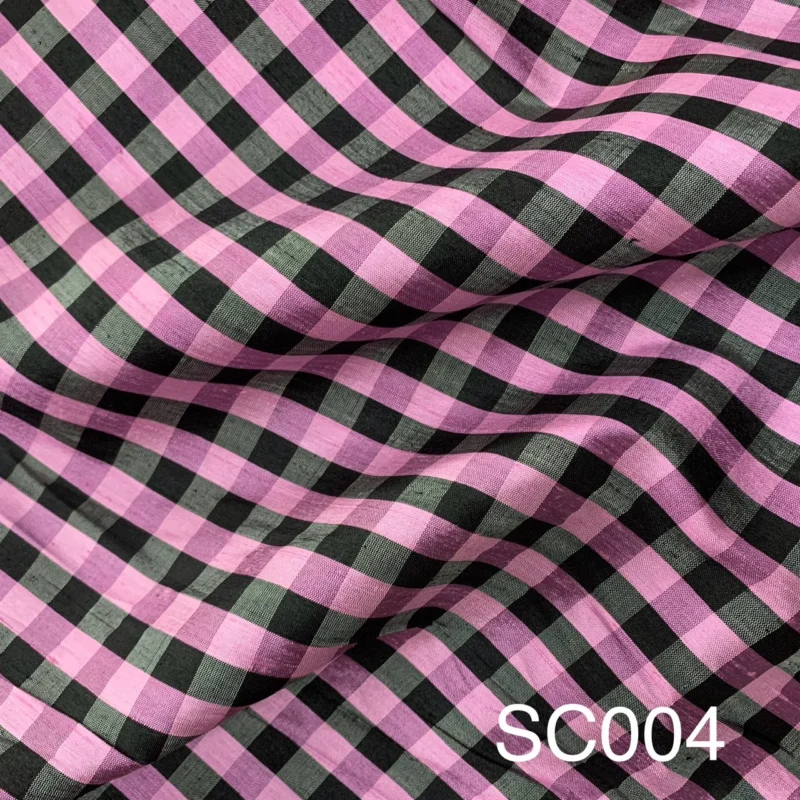 Silk Plaid, Textured, Black and Pink