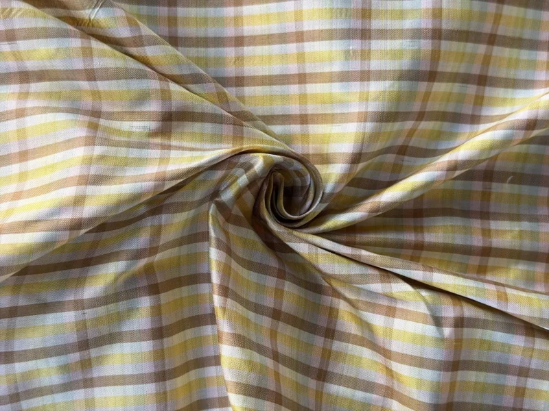 Silk Plaid, Smooth Weave, Brown and Yellow