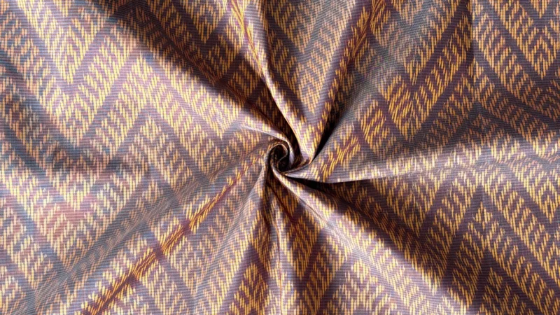 Ikat Silk, 2-Shaft, Zigzag Pattern, Brown with Yellow Ikat