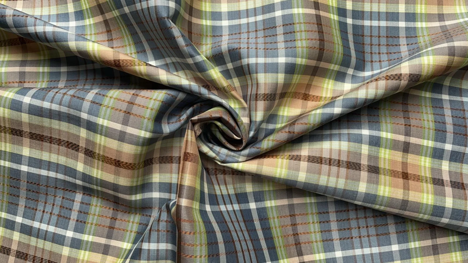 Silk Plaid, Smooth Weave, Grey and Green