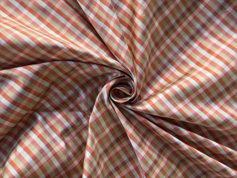 Silk Plaid, Smooth Weave, Orange and Pink