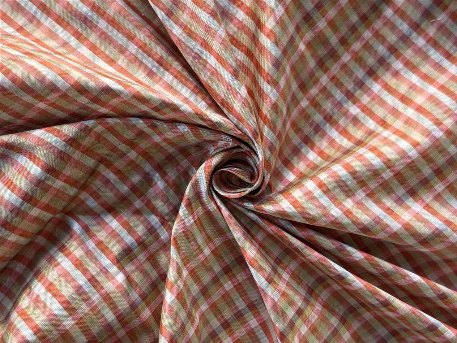 Silk Plaid, Smooth Weave, Orange and Pink