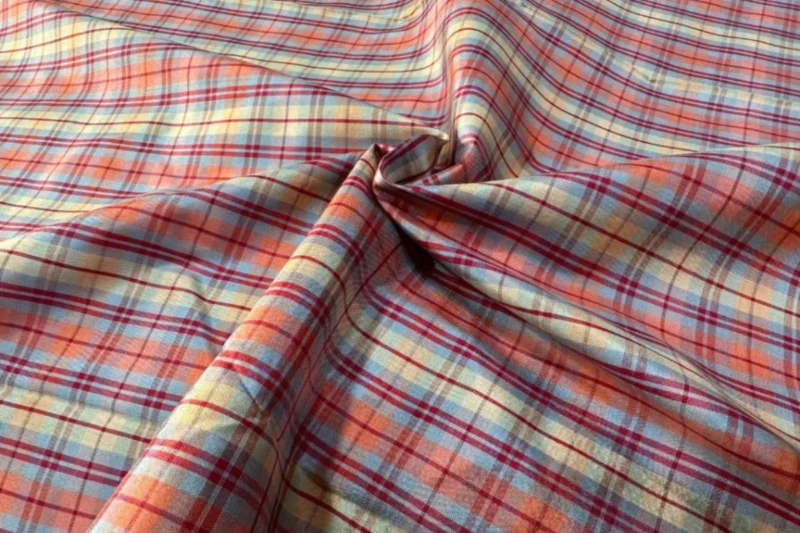 Silk Plaid, Smooth Weave, Orange and Light Blue