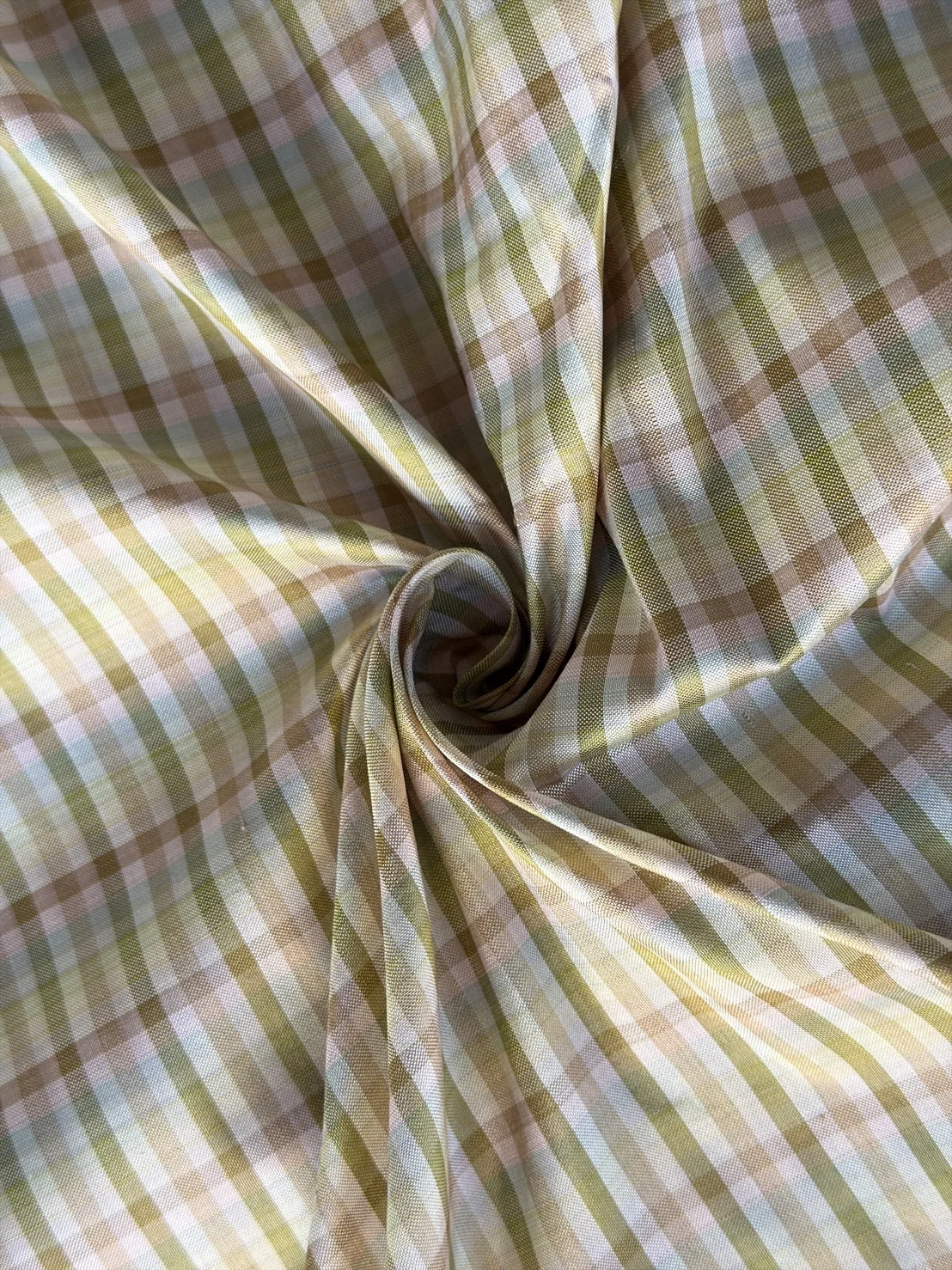 Silk Plaid, Smooth Weave, Brown and Yellow