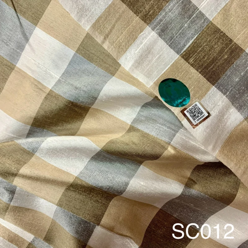 Silk Plaid, Textured, Brown and Cream