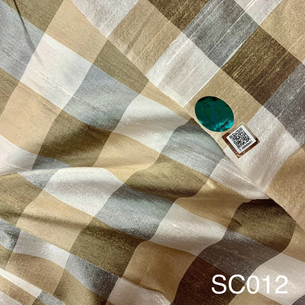 Silk Plaid, Textured, Brown and Cream