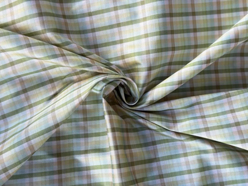 Silk Plaid, Smooth Weave, Green and Light Yellow