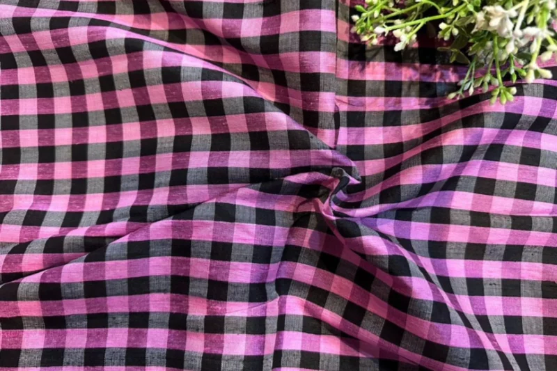 Silk Plaid, Soft Textured, Black and Pink