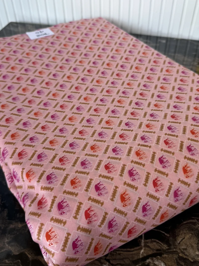 Printed Silk, Textured, Elephant Print, Pink