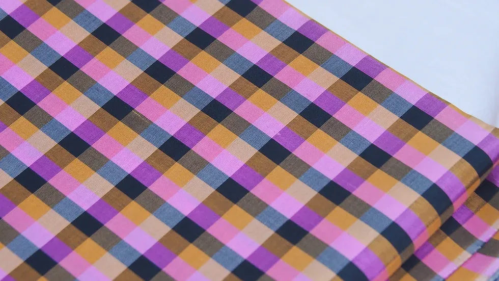 Silk Plaid, Smooth Weave, Pink and Yellow
