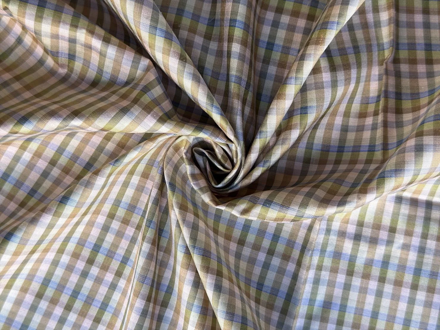Silk Plaid, Smooth Weave, Light Blue and Brown