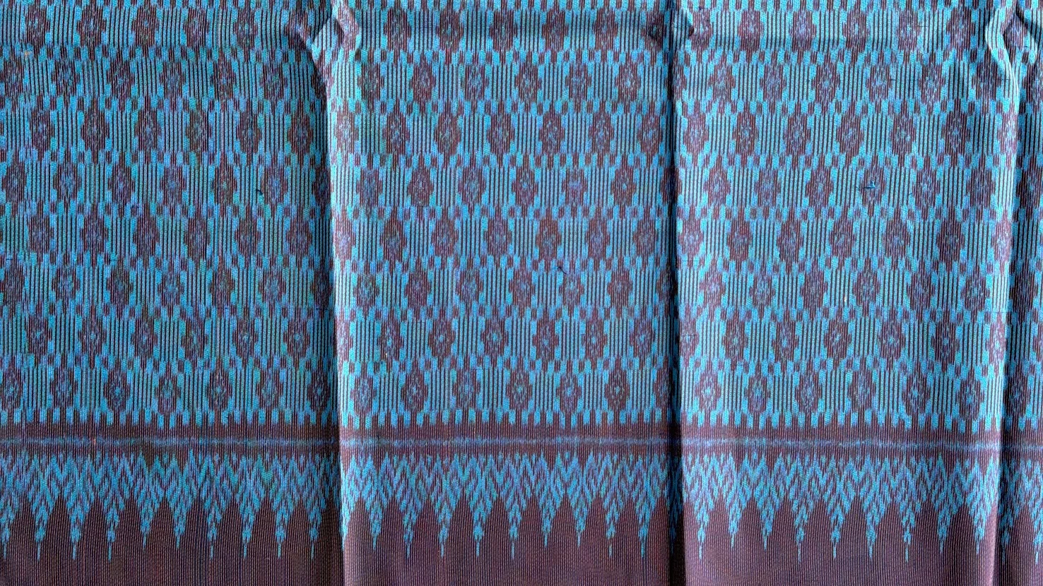 Ikat Silk, 2-Shaft, Lantern Pattern, Navy with Turquoise Ikat