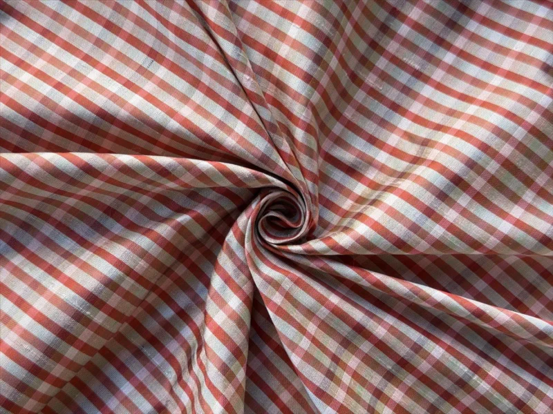 Silk Plaid, Smooth Weave, Red and Grey