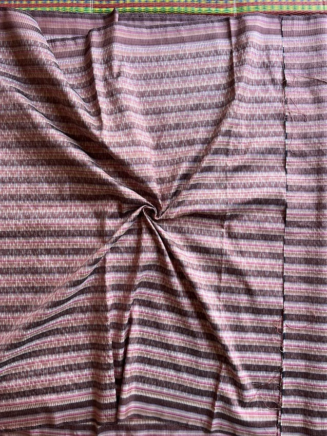 Ikat Silk, 2-Shaft, Kon Ka-Et Pattern, Brown and Salmon Pink