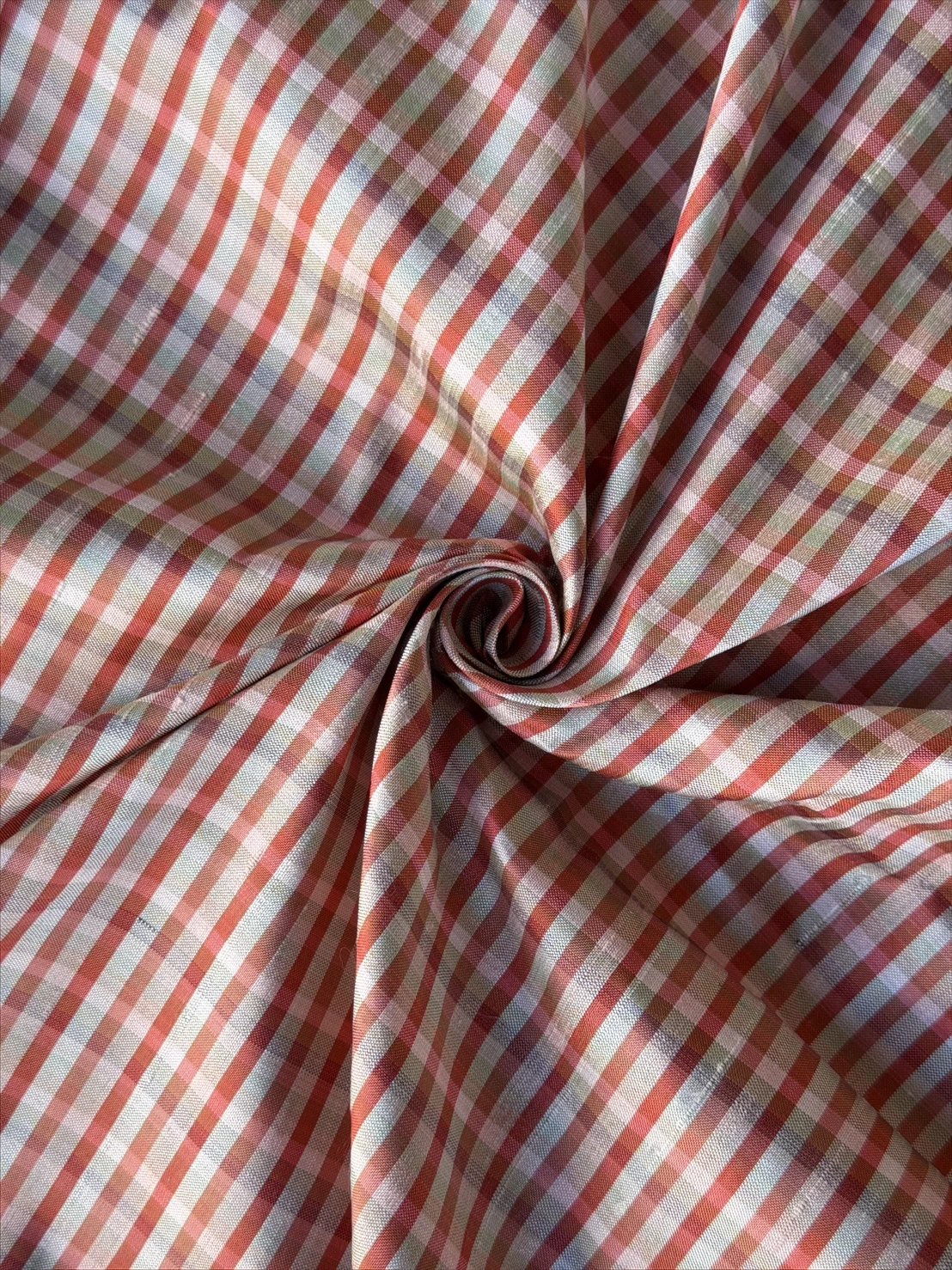 Silk Plaid, Smooth Weave, Red and Grey