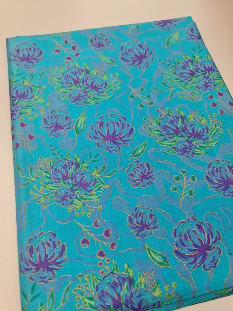 Printed Silk, Textured, Floral Print, Light Blue Ground
