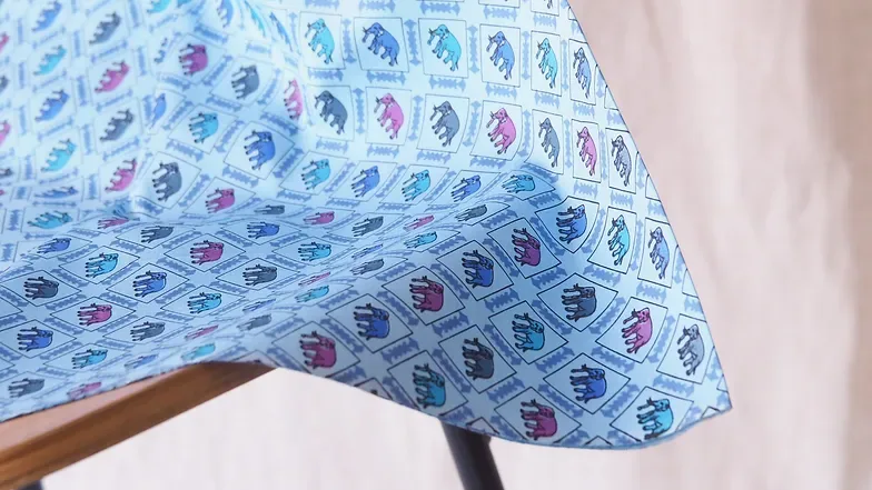 Printed Silk, Smooth Weave, 2-Ply, Elephant Print, Pale Blue