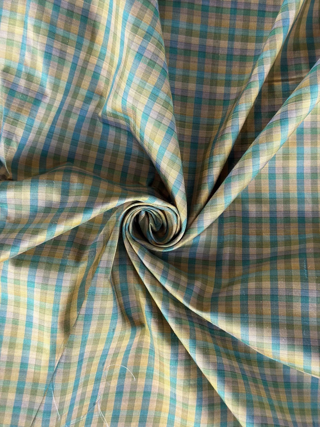 Silk Plaid, Smooth Weave, Light Blue and Yellow